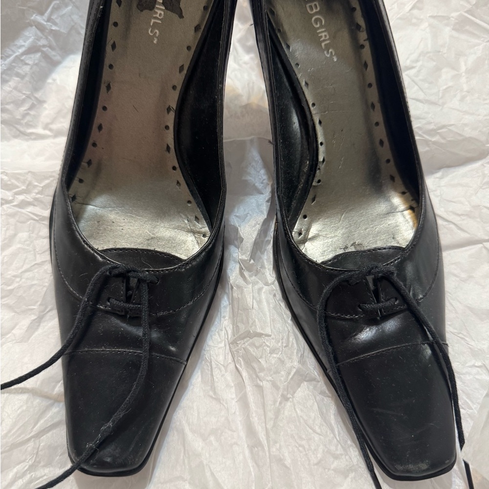 BCBGirls Black Lace-Up Square-Toe Heels